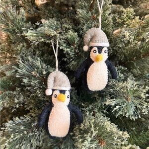 Handmade felted penguin ornaments